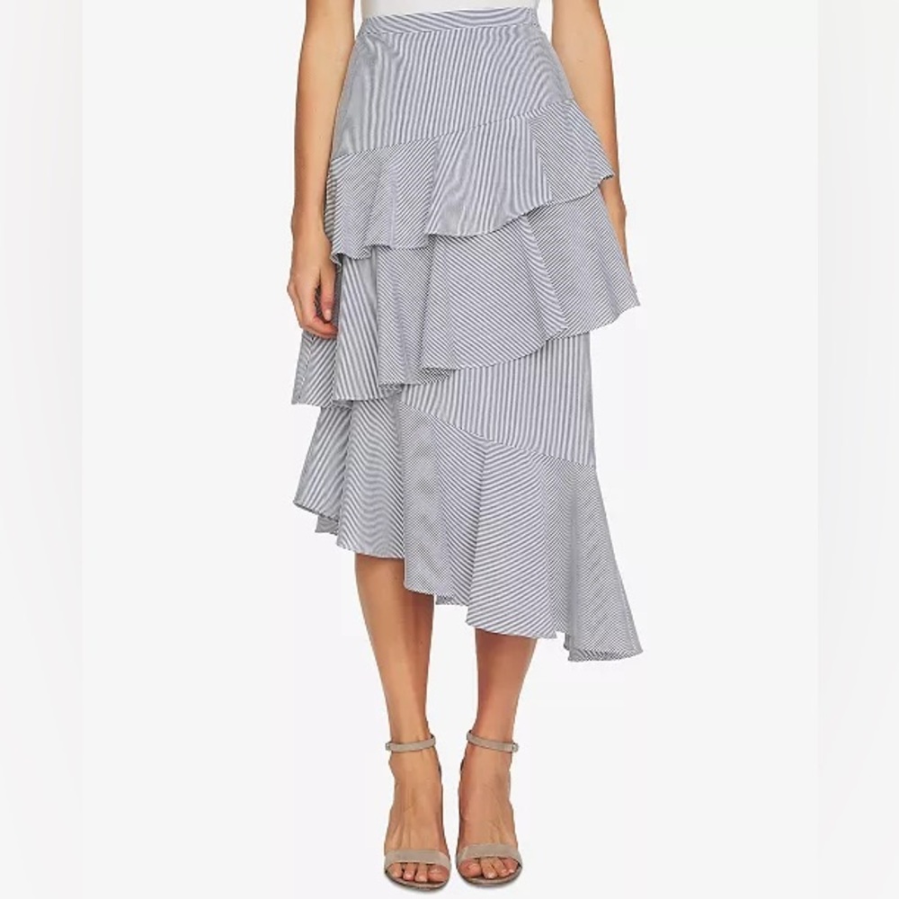 CeCe Striped Asymmetrical Ruffle Skirt Size 4